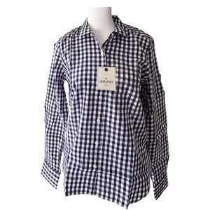 NWT UNTUCKit Women’s Belleza Blue and White Gingham Button Down Regular Fit